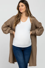 Taupe Bubble Sleeve Long Maternity Cardigan