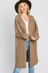 Taupe Bubble Sleeve Long Maternity Cardigan