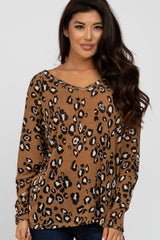 Camel Leopard Print Knit Long Sleeve Maternity Top