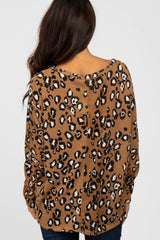 Camel Leopard Print Knit Long Sleeve Top