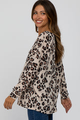 Ivory Leopard Print Knit Long Sleeve Maternity Top