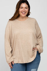 Beige Waffle Knit Dolman Sleeve Plus Top