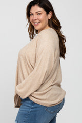 Beige Waffle Knit Dolman Sleeve Plus Top