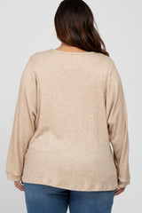 Beige Waffle Knit Dolman Sleeve Plus Top