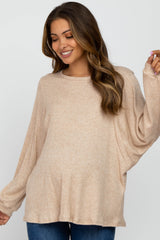 Beige Waffle Knit Dolman Sleeve Maternity Top