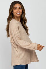 Beige Waffle Knit Dolman Sleeve Maternity Top