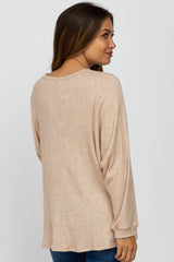 Beige Waffle Knit Dolman Sleeve Maternity Top