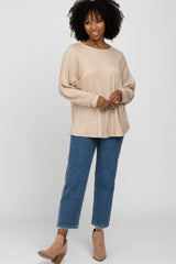 Beige Waffle Knit Dolman Sleeve Top