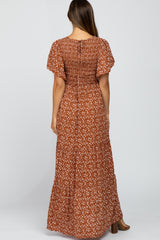 Rust Floral Smocked Front Maternity Maxi Dress