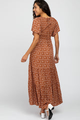 Rust Floral Smocked Front Maxi Dress