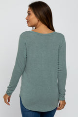 Light Olive Soft Button Front Round Hem Maternity Top