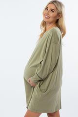 Light Olive Long Dolman Sleeve Maternity Dress