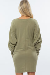 Light Olive Long Dolman Sleeve Maternity Dress