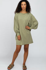 Light Olive Long Dolman Sleeve Maternity Dress