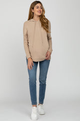 Taupe Ribbed Hooded Maternity Top