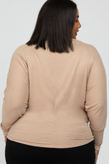 Beige Soft Knit Off Shoulder Maternity Plus Top