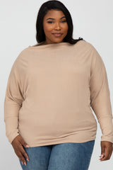 Beige Soft Knit Off Shoulder Plus Top