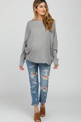 Heather Grey Waffle Knit Long Sleeve Maternity Top