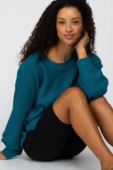 Teal Knit Balloon Sleeve Sweater