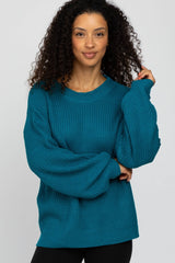 Teal Knit Balloon Sleeve Sweater