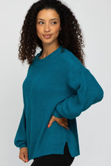 Teal Knit Balloon Sleeve Sweater