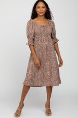 Mocha Animal Print Smocked Midi Dress