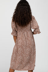 Mocha Animal Print Smocked Midi Dress