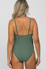 Olive Ribbed One-Piece Maternity Swimsuit