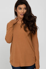 Camel Soft Knit Rounded Hem Maternity Top