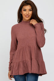 Mauve Brushed Tiered Mock Neck Top