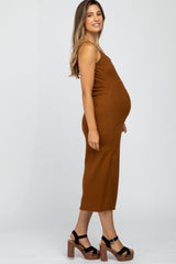 Rust Ribbed Sleeveless Maternity Midi Dress