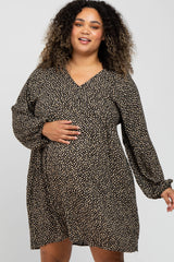 Black Floral Long Sleeve Button Accent Plus Maternity Dress