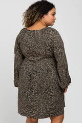 Black Floral Long Sleeve Button Accent Plus Maternity Dress