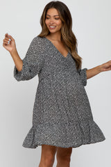 Black Ditsy Floral 3/4 Sleeve Maternity Dress