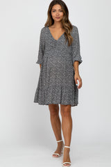 Black Ditsy Floral 3/4 Sleeve Maternity Dress