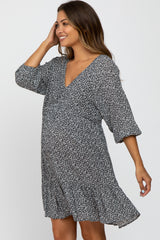 Black Ditsy Floral 3/4 Sleeve Maternity Dress