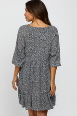 Black Ditsy Floral 3/4 Sleeve Maternity Dress