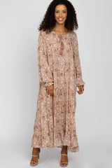 Mauve Paisley Ruffle Hem Maxi Dress