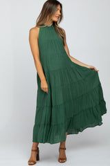 Forest Green Tiered High Neck Maternity Maxi Dress