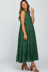 Forest Green Tiered High Neck Maternity Maxi Dress