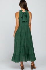 Forest Green Tiered High Neck Maternity Maxi Dress