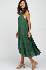 Forest Green Tiered High Neck Maxi Dress