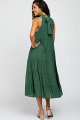 Forest Green Tiered High Neck Maxi Dress