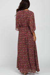 Burgundy Floral V-Neck Maxi Dress