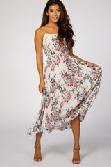 Ivory Floral Textured Petite Midi Dress