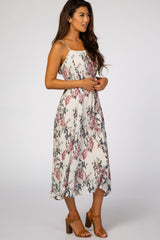 Ivory Floral Textured Petite Midi Dress