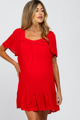 Red Lace Inset Maternity Dress