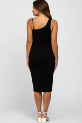 Black One Shoulder Fitted Maternity Dress