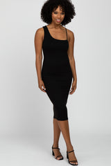 Black One Shoulder Fitted Maternity Dress