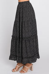 Black Floral Chiffon Ruffle Tiered Maxi Skirt